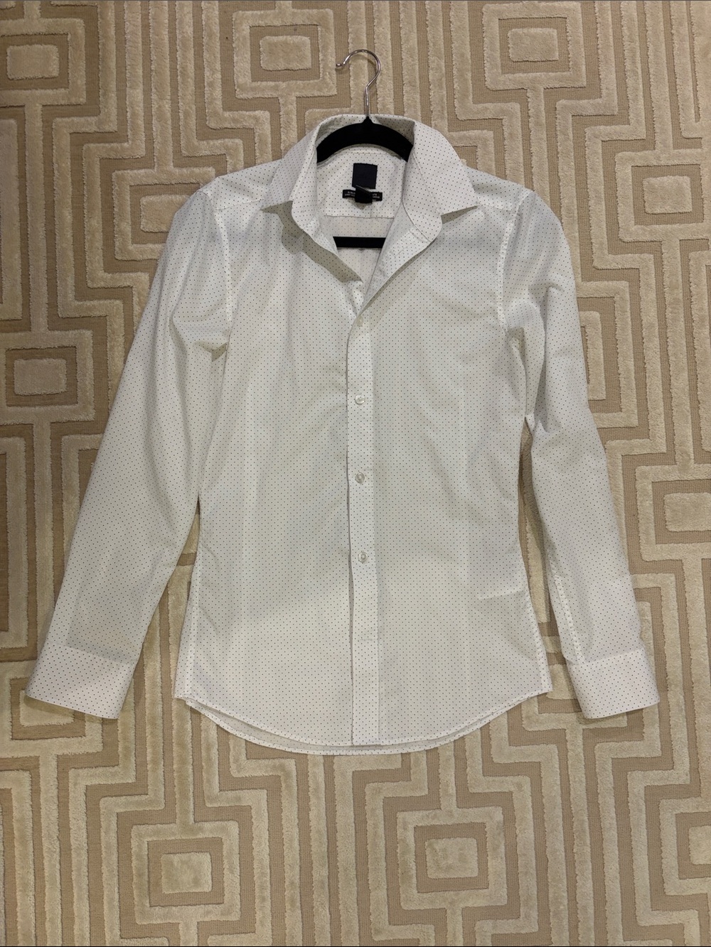 H&M White Mens Dress Shirt with Subtle Micro Dot Print